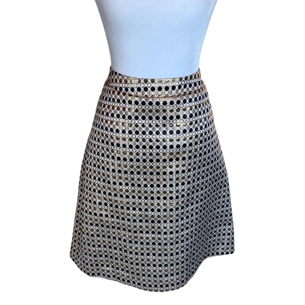 ERIN by Erin Fetherston Metallic Gold and Navy A-Line Skirt Sz 10